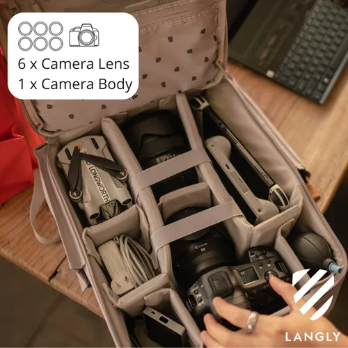 Vista 2 de LANGLY Mochila para cámara Sierra: una mochila fotográfica moderna y fácil de viajar, compatible con portátiles de 18 pulgadas y con todo