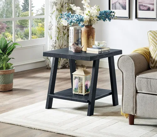 Vista 9 de Roundhill Furniture Atenas Juego de mesa de café de 3 piezas de estante de madera contemporánea, negro