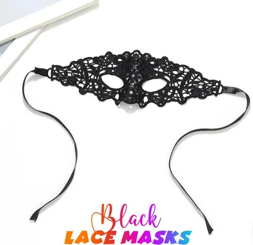 Vista 2 de CLOACE Máscaras de encaje negro para mascarada, cubiertas de ojos, disfraz de Halloween, accesorio para ojos de carnaval
