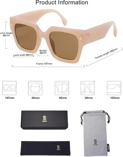 Vista 5 de SOJOS Gafas de sol cuadradas vintage de gran tamaño para mujer, estilo retro, de lujo, con protección UV400, SJ2194