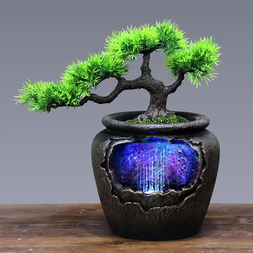 Vista 9 de Fuente de agua de mesa, mini fuente de cascada silenciosa con luces LED coloridas y atomizador, silenciosa rocalla de escritorio para relajación