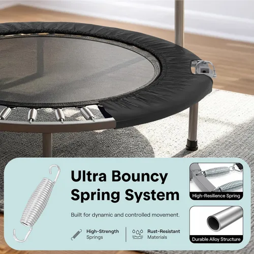 Vista 4 de SereneLife 40" Foldable Mini Trampoline for Adults - Compact Fitness Rebounder with Adjustable Foam Handle, Exercise Trampoline with Max Load