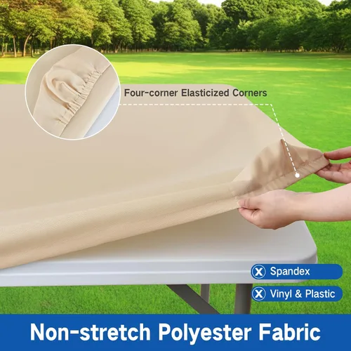 Vista 2 de Mantel Cuadrado Elástico Ajustable, Cubierta de Mesa de Poliéster Resistente al Viento, Mantel Resistente a Rayones y Lavable para Mesas Plegables