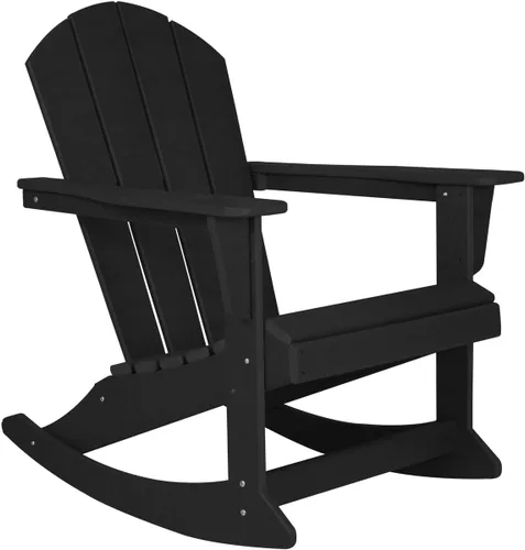 Vista 31 de WO Home Furniture Silla Mecedora de Patio Moderna para Exteriores HDPE Resistente a UV y Clima (Negro)