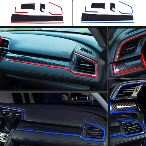Vista 7 de Para Honda 10th Civic 2016 ~ 2021, juego completo de paneles de instrumentos para interiores de automóvil, panel de instrumentos decorativo, consola