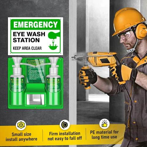 Vista 7 de Magula Estación de lavado de ojos portátil de 17 oz*2 aprobada por la OSHA, sin BPA, kit de lavado de ojos de primeros auxilios montado en la pared