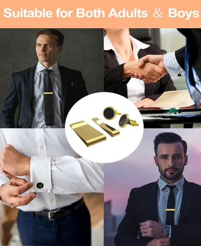 Vista 5 de 4 PCS Initial Cufflinks and Tie Clips for Men,Cufflinks and Tie Bar Money Clip Set,Perfect for Fathers, Grooms, and Husbands
