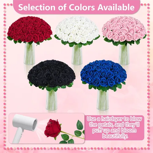 Vista 8 de 50 flores artificiales de rosas negras, ramo de rosas falsas de terciopelo