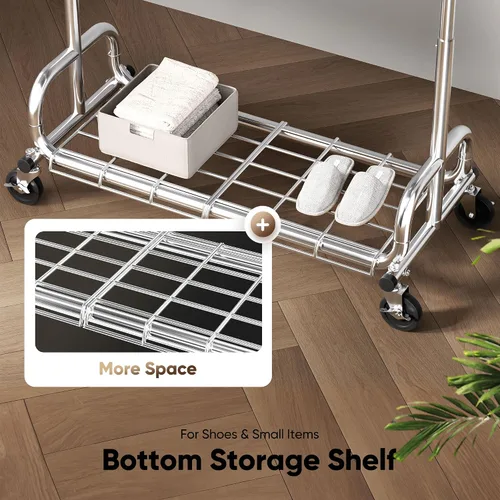 Vista 8 de HOKEEPER Percheros para colgar ropa resistente, perchero portátil con ruedas bloqueables, perchero ajustable para dormitorio, sala de estar