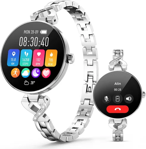 Vista 10 de Relojes inteligentes para mujer, pantalla AMOLED de 1.04", responder/hacer Oro rosa