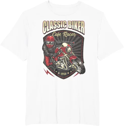 Vista 12 de Camiseta de motocicleta clásica Biker Cafe Racer para hombre, Negro, S