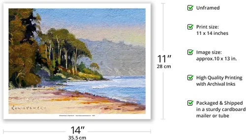 Vista 2 de Goleta Beach - Santa Barbara California - De una pintura original a color por Wade Koniakowsky - Impresión de papel mate de arte fino (sin marco)