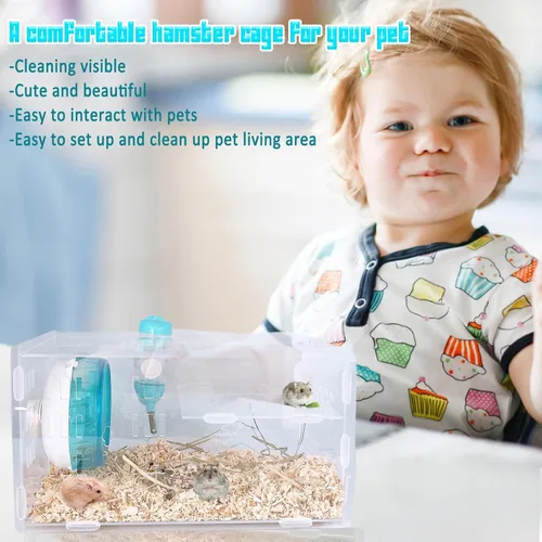 Vista 7 de kathson Jaula de hámster enano, jaulas transparentes para hámsteres y hábitats, jaulas y hábitats de jerbos de acrílico, lindo hábitat para mascotas