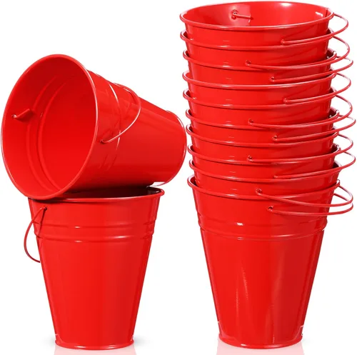 Vista 12 de Sadnyy 12 paquetes de cubos de metal con asa, cubo galvanizado de 4.5 x 5 pulgadas, suministros para fiestas, manualidades para Navidad, Halloween