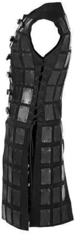 Vista 3 de Bergandina de cuero medieval hombres larp medieval cuero Armor negro