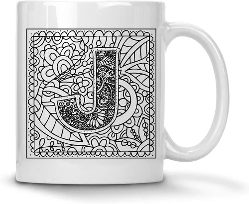 Vista 10 de Alankathy Mugs Taza de café monograma, 11 oz, color blanco (A)