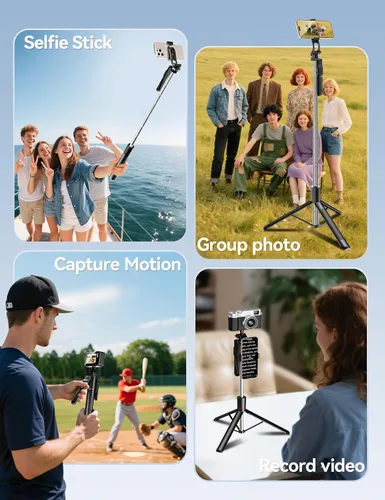 Vista 3 de Takerers Trípode para teléfono celular de 67 pulgadas y palo para selfie con control remoto inalámbrico, todo en uno multifuncional para selfie