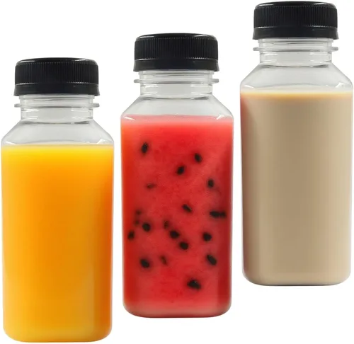 Vista 5 de BokWin Botellas de jugo de plástico transparente de 8 onzas con tapas, paquete de 3 A prueba de fugas, apto para congelador, reutilizable
