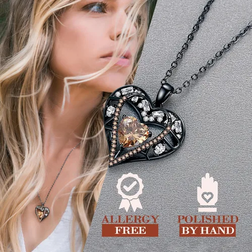 Vista 88 de Collar de cristal de 5 corazones, chapado en oro rosa de 18 quilates, colgante con cadena de plata de ley 925 de 18 + 2 pulgadas, joyería de piedra