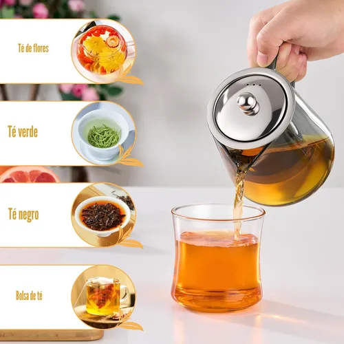 Vista 7 de PARACITY Estufa de vidrio de 32 onzas, tetera transparente de borosilicato con infusor extraíble de acero inoxidable 18/8, tetera de hojas sueltas