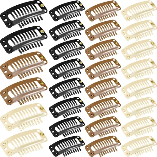 Vista 7 de WILLBOND - 30 piezas de broches para extensiones de pelo de 32 mm con 9 dientes, broches para pelucas y extensiones de pelo, peine pequeño