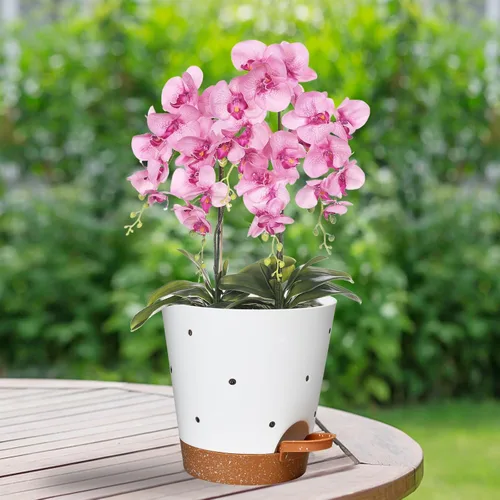 Vista 7 de 6 Inch Orchid Pot, 2 Pack Self Watering Plant Pots, Orchid Pots with Holes Blanco+Marrón