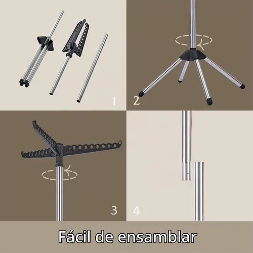 Vista 6 de Beaudaily Tendedero de secado de ropa, plegable, estante de secado de ropa interior de 59 pulgadas con 3 brazos giratorios, acero inoxidable Negro +