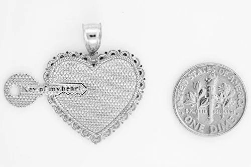 Vista 3 de Juego de 2 colgantes de plata de ley 925 con textura de llave de mi corazón, Plata esterlina, No es una piedra preciosa