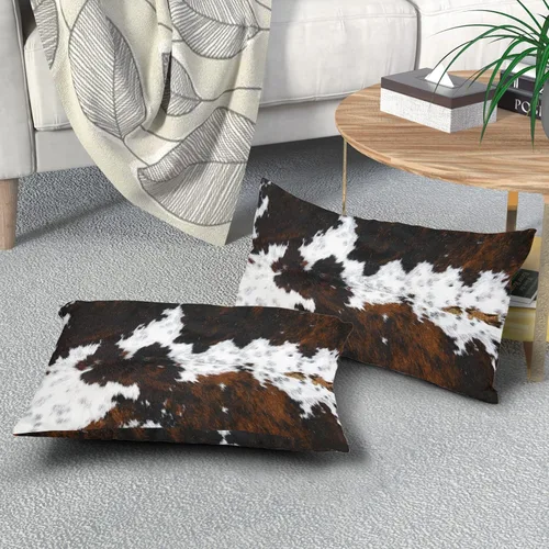 Vista 8 de Juego de 2 fundas de almohada lumbares de piel de vaca occidental de 12 x 20 pulgadas, fundas de almohada rectangulares decorativas de piel
