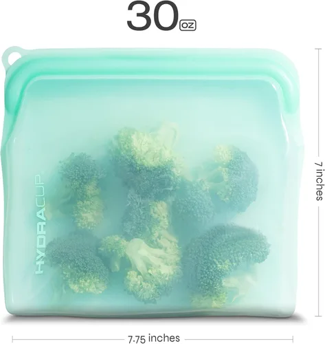 Vista 2 de Hydra Cup Bolsas de silicona reutilizables para almacenamiento de alimentos para preparación de comidas, paquete de 6, 30 onzas Sello a presión