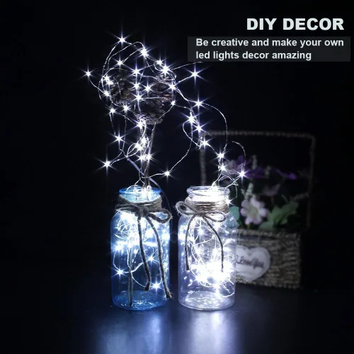 Vista 3 de Tira de luces led rutilantes con 20 luces de hadas led micro Cylapex, en cable de cobre revestido de plata de 3.3 pies, funciona con dos