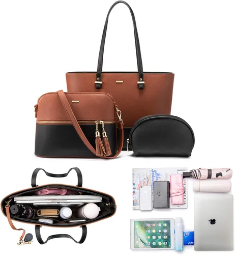 Vista 3 de LOVEVOOK Bolsos de mano para mujeres, bolsos de hombro, bolso tote, bolso satchel, bolso hobo, conjunto de bolso de 3 piezas