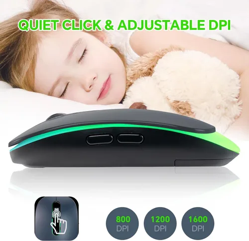 Vista 2 de Ratón LED inalámbrico recargable 2.4GHzBluetooth Método de conexión múltiple silencioso delgado con batería intercambiable grande 1600DPi USB