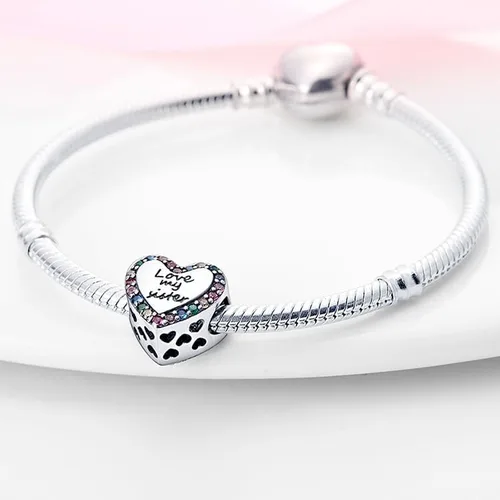 Vista 3 de Abalorio de plata de ley 925 para pulseras y collares Pandora para mujer, circonitas cúbicas 5A, cuentas de joyería