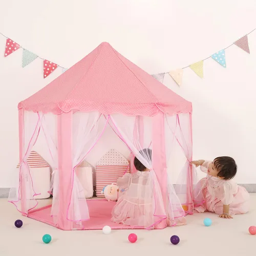 Vista 5 de Tienda de campaña y luces hexagonales para niños, casa de juegos para niños, 55 x 53 pulgadas