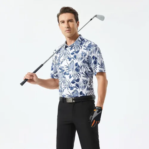 Vista 3 de Camisas de golf para hombre Dry Fit Performance Print manga corta que absorbe la humedad
