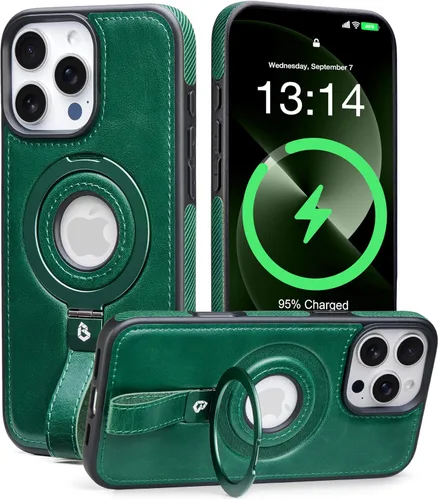 Vista 14 de Butaiga - Funda para iPhone 12 Pro Max con correa de cuero, soporte de anillo, color negro Finger Loop, Relieve Smartphone Pinky Strain