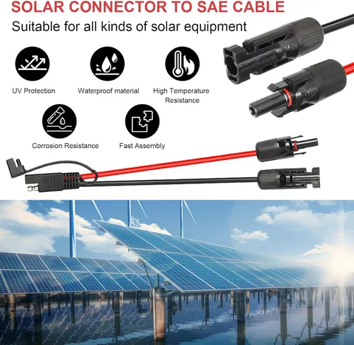 Vista 3 de 2 piezas de 1 pie de cable adaptador de panel solar a SAE - Cable de extensión de conector SAE 10AWG para kit de cargador de batería de panel solar