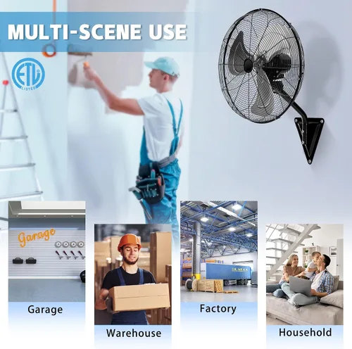 Vista 6 de Ventilador de pared de 20 pulgadas, ventilador de pared resistente de 7100 CFM con 3 velocidades e inclinación ajustable, ventiladores oscilantes