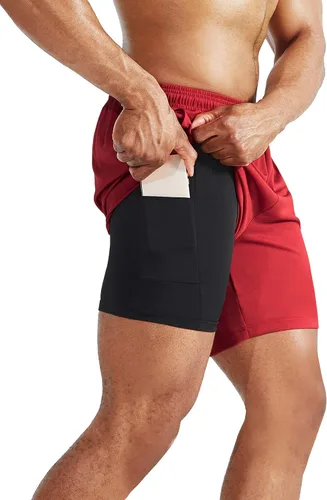 Vista 4 de Neleus - Shorts 2 en 1 para entrenar y correr para hombre, con forro, tela Dri-Fit, con bolsillos