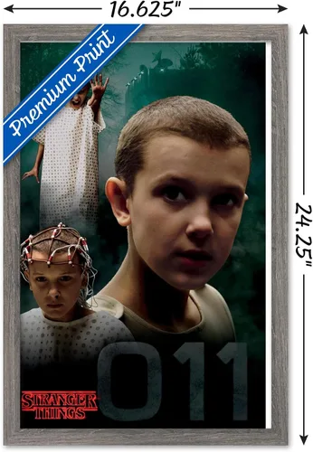 Vista 3 de Trends International Netflix Stranger Things - Póster de pared de Eleven, 14.725 x 22.375 pulgadas, versión enmarcada de madera de granero