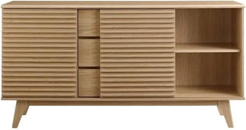 Vista 4 de Modway Render - Mueble moderno de mediados de siglo para mesa de bufé o TV de 63 pulgadas, en color roble