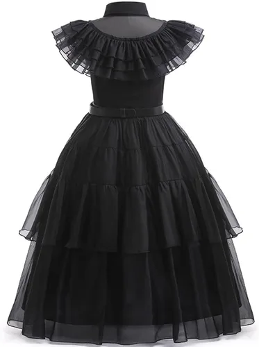 Vista 2 de VALOZENC Wednesday Addams Costume Dress For Girls Kids Cosplay Addams Dress Up Halloween Costume With Wigs Belt 3-12Y