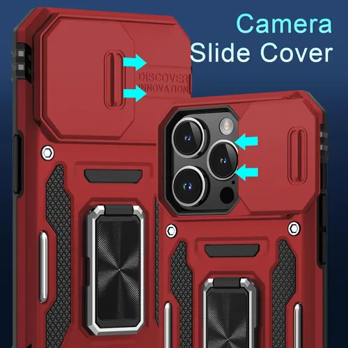Vista 26 de DEERLAMN Funda para iPhone Xs Max con funda deslizante para cámara + protector de pantalla, soporte giratorio de anillo de grado militar a prueba