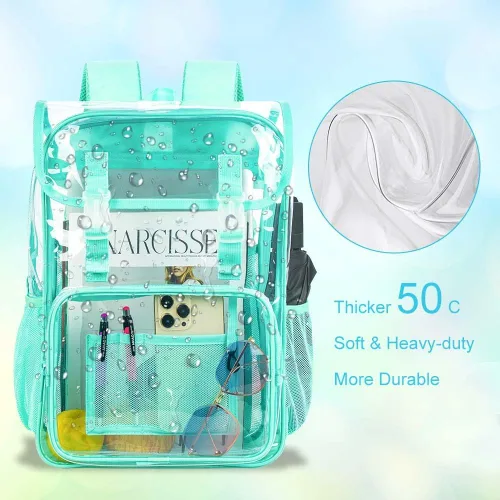 Vista 38 de Mochila transparente, aprobada por el estadio, para niñas y niños, mochila transparente de PVC resistente para mujeres y hombres