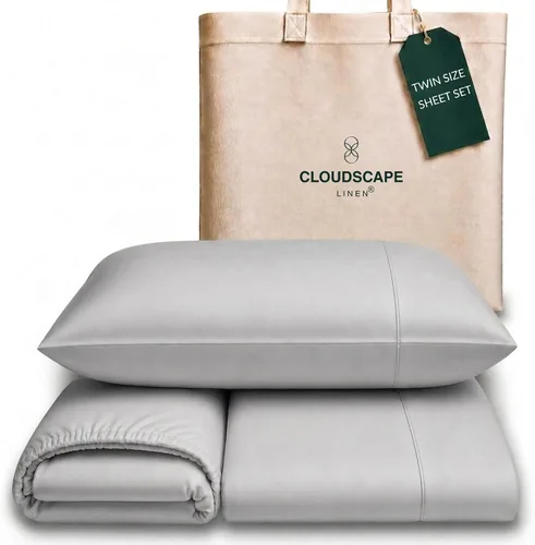 Vista 39 de Cloud Scape Linen - Juego de sábanas de algodón egipcio de doble capa, tamaño individual, tejido de satén de fibra larga, juego de 3 piezas, ropa