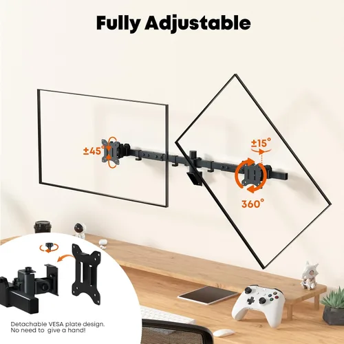 Vista 4 de Soporte de pared para monitor doble para 24-38 pulgadas, brazo de monitor de montaje en pared doble ultraancho, configuración de pared empotrada