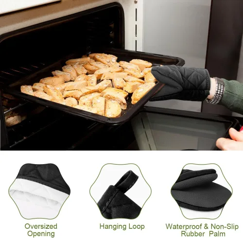 Vista 3 de AUAUY Mini manoplas para horno, 2 manoplas de horno pequeñas de 428.0 °F/428°F resistentes al calor con superficie antideslizante y guantes de lazo
