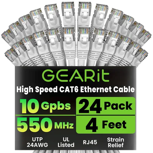 Vista 30 de GEARit Paquete de 24 cables Ethernet Cat6 de 0.5 pies Cable de conexión de red RJ45, conectores chapados en oro sin enganches de 10 Gbps, cable