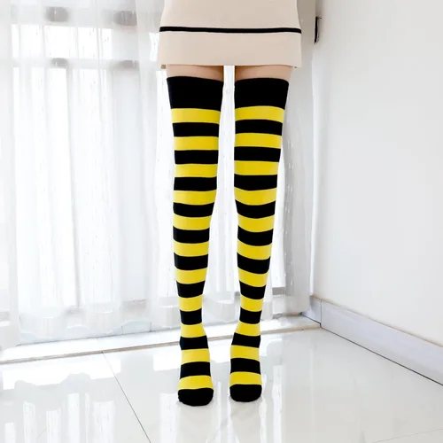 Vista 5 de Kayhoma Extra Long Cotton Stripe Thigh High Socks Over the Knee High Socks